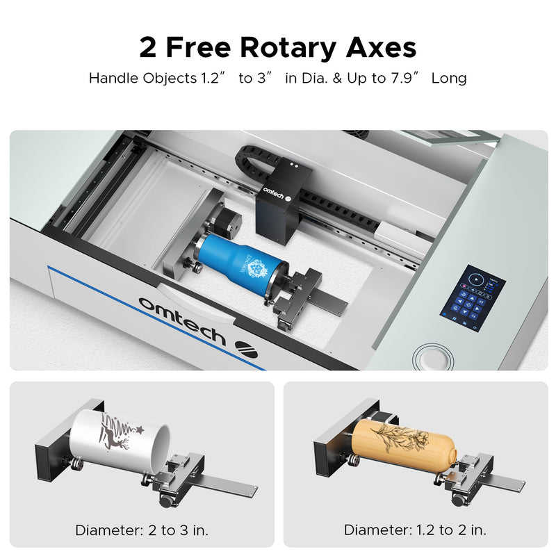 OMTech Polar+ 55W Desktop CO2 Laser Engraver and Cutter with Two Rotary Axes