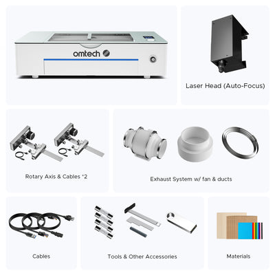 OMTech Polar+ 55W Desktop CO2 Laser Engraver and Cutter with Two Rotary Axes