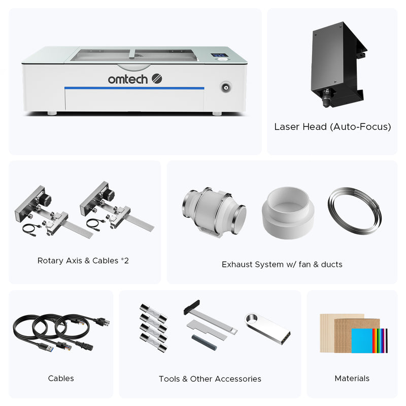 OMTech Polar+ 55W Desktop CO2 Laser Engraver and Cutter with Two Rotary Axes