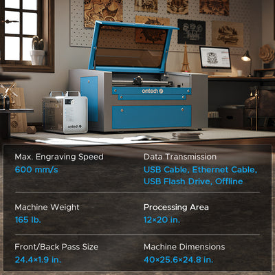 Maker 25 50W CO2 Laser Engraver Cutting Machine with 12'' x 20'' Working Area