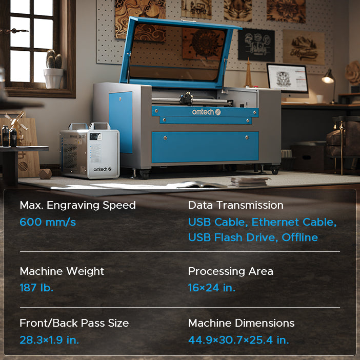 OMTech Maker MF1624-60 60W CO2 Laser Engraving and Cutting Machine with 16" x 24" Working Area