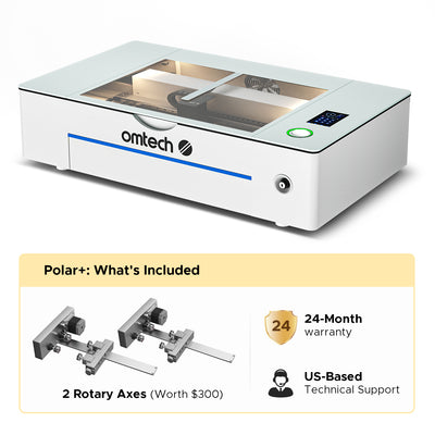 OMTech Polar+ 55W Desktop CO2 Laser Engraver and Cutter with Two Rotary Axes