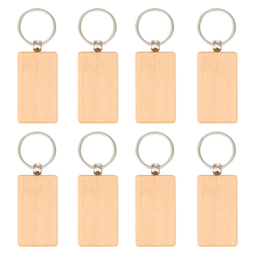 OMTech 50pcs Wooden Keychain Blanks, Unfinished Wooden Key Rings Key Tags for Laser Engraving Keychain Making DIY Craft Gift Accessories