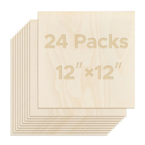 OMTech 24 Pack Poplar Wood Sheets, 12 x 12 Inch Poplar Plywood Sheets for Laser Engraving & Cutting