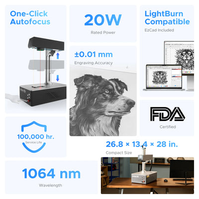 OMTech Galvo 20W/30W/50W Autofocus Fiber Laser Marking Machine