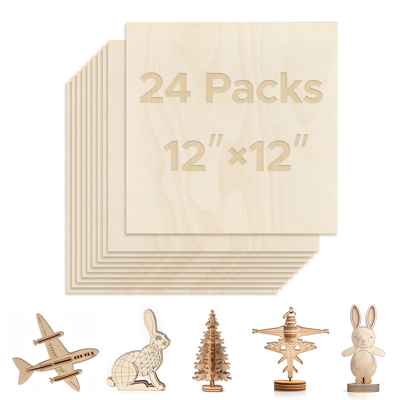 OMTech 24 Pack Poplar Wood Sheets, 12 x 12 Inch Poplar Plywood Sheets for Laser Engraving & Cutting