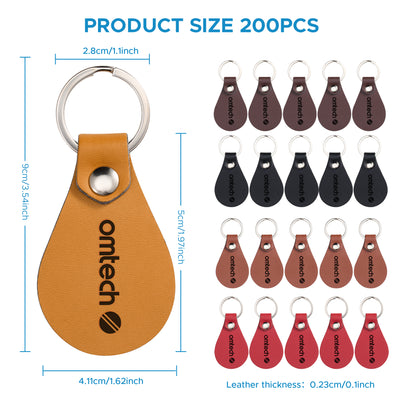 OMTech 50pc/ 100pc/ 200pc Leather Key Fob Kit, Drop Shaped Leather Key Chain Key Tag Bulk for Laser Engraving Keychain Making DIY Craft