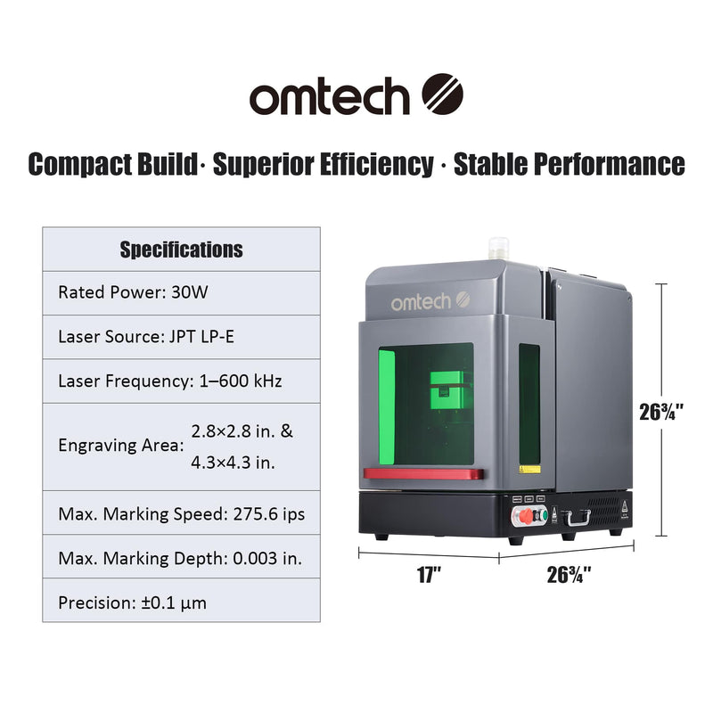 OMTech 30W Fiber Laser Engraver, LightBurn Compatible Laser Engraving  Machine with Red Dot Pointer, 6.9x6.9 Solid State Laser Marking Etching  Machine