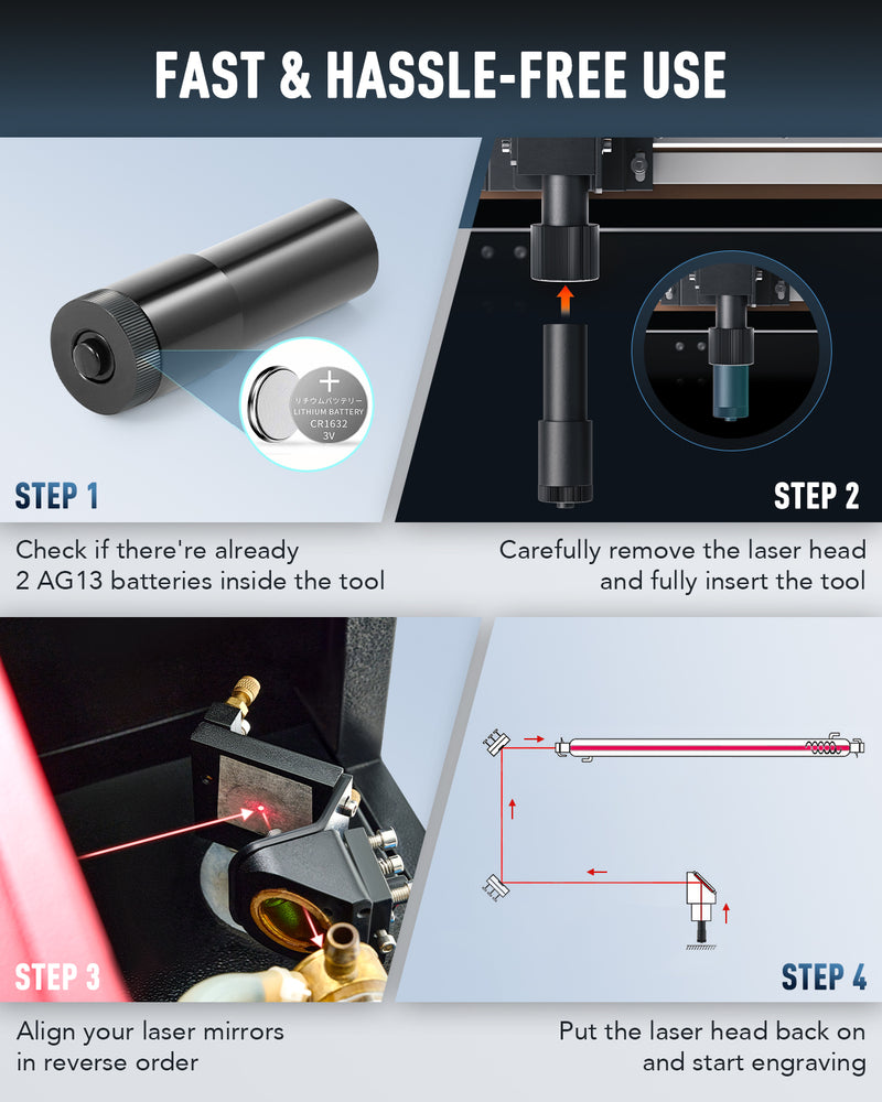 CO2 Laser Alignment Tool, Precision Red Laser Pointer for 50W 60W 80W 100W 130W 150W Laser Engravers