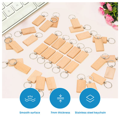 OMTech 50pcs Wooden Keychain Blanks, Unfinished Wooden Key Rings Key Tags for Laser Engraving Keychain Making DIY Craft Gift Accessories