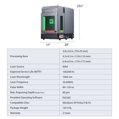 Pre-owned OMTech 30W Enclosure Type MAX Fiber Laser Marking Machine Fiber Laser