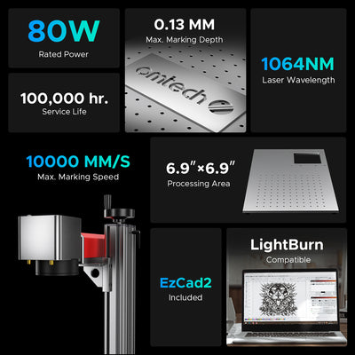 OMTech MOPA 80W Split Fiber Laser Marking Machine with 6.9'' x 6.9'' Working Area