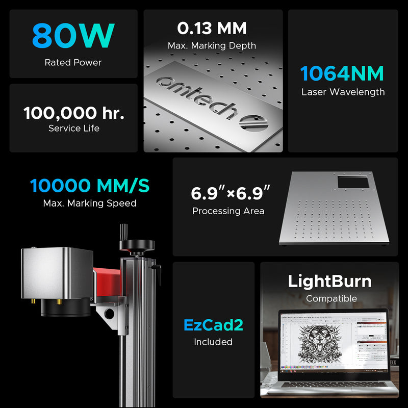 OMTech MOPA 80W Split Fiber Laser Marking Machine with 6.9&