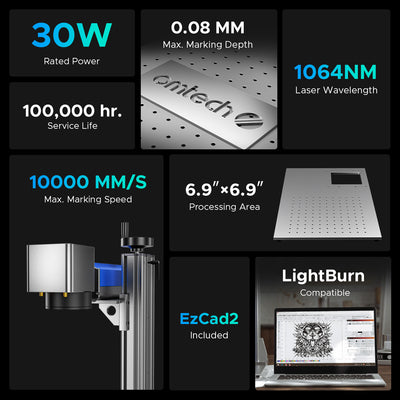 FM6969-30S - 30W Split Fiber Laser Marking Engraving Machine with 6.9'' x 6.9'' Working Area