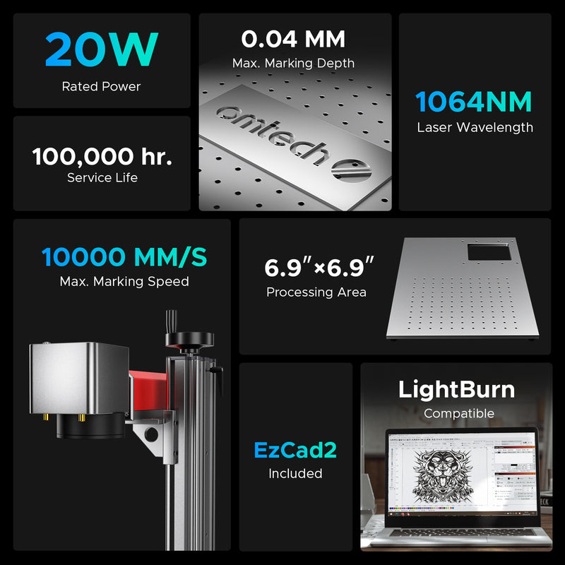 OMTech MOPA 20W Split Fiber Laser Engraver for Metal with 6.9&