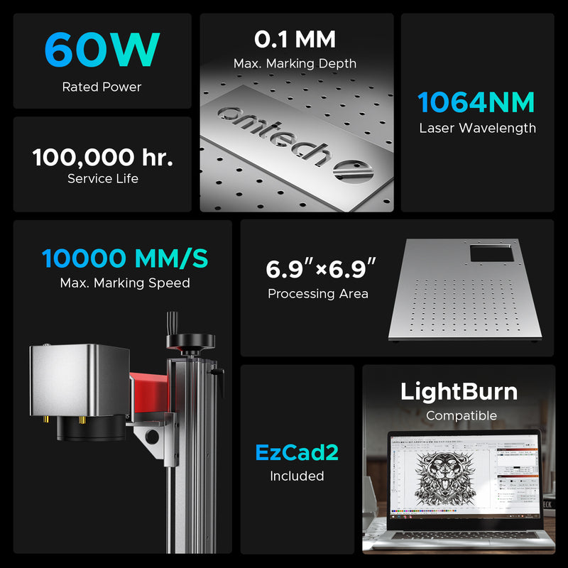 OMTech MOPA 60W Split Fiber Laser Engraver with 6.9&