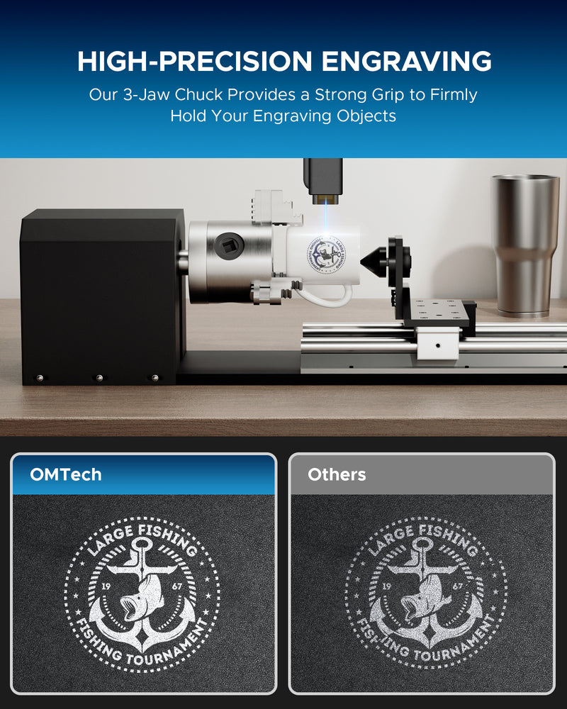 Rotary Axis with Jaw Chuck for 50W and up CO2 Laser Engraver Cutting Machine