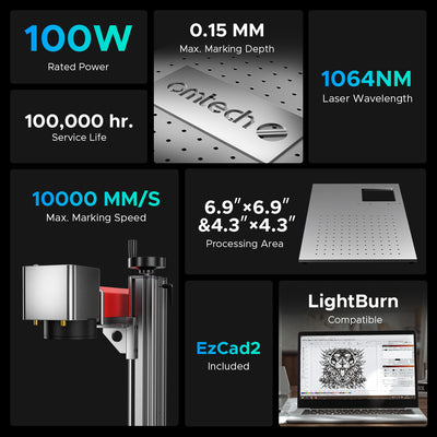 OMTech MOPA 100W Split Fiber Laser Engraving Machine with 6.9'' x 6.9'' Working Area