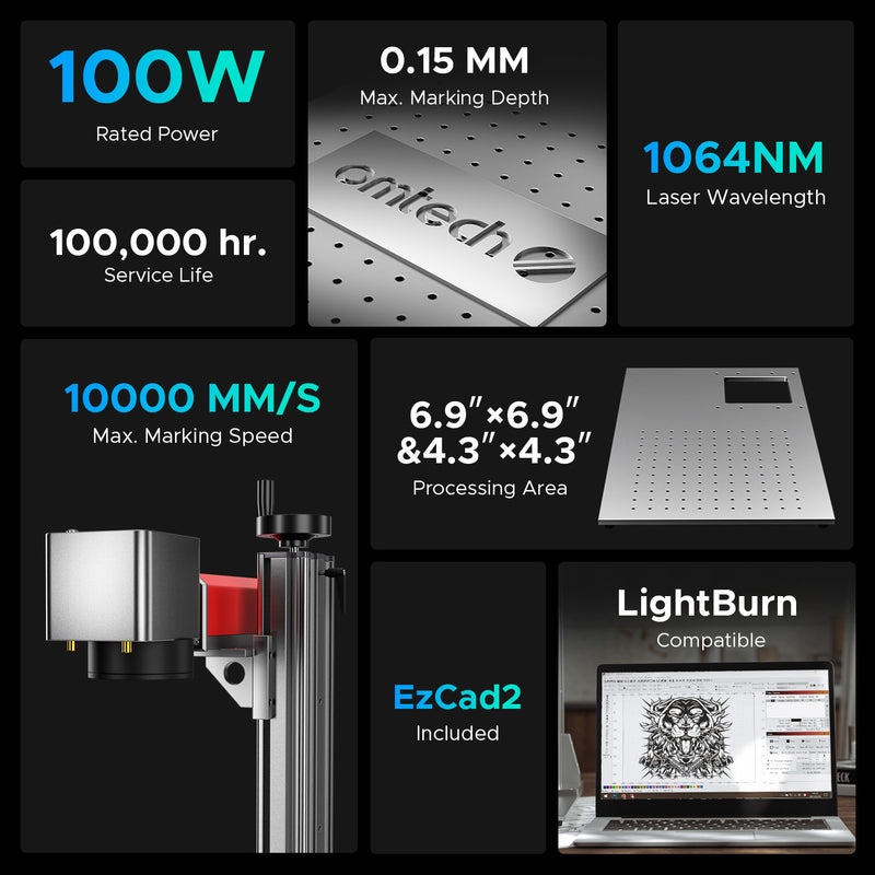 OMTech MOPA 100W Split Fiber Laser Engraving Machine with 6.9&