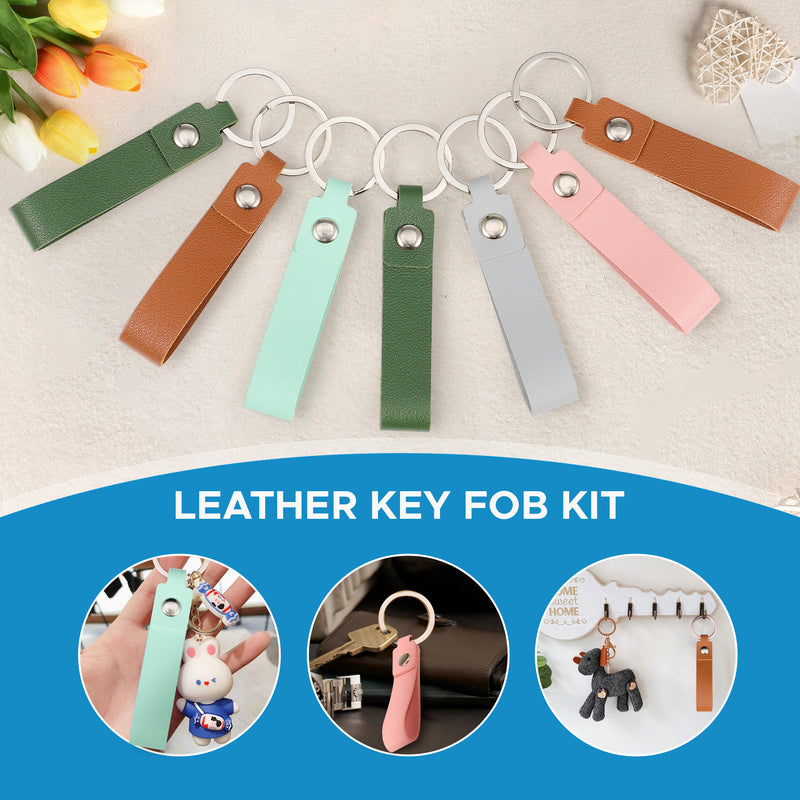 OMTech 50pc/100pc/200pc Leather Key Fob Kit, PU Leather Keychain Blanks with Rivets and Key Rings