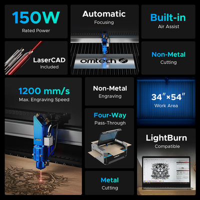 OMTech Pro 3655 Hybrid, 150W Hybrid Laser Engraver Cutting Machine with 36'' x 55'' Working Area (with Autofocus and Built-in Water Chiller)