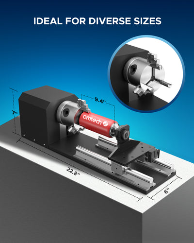 Rotary Axis with Jaw Chuck for 50W and up CO2 Laser Engraver Cutting Machine