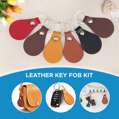 OMTech 50pc/ 100pc/ 200pc Leather Key Fob Kit, Drop Shaped Leather Key Chain Key Tag Bulk for Laser Engraving Keychain Making DIY Craft