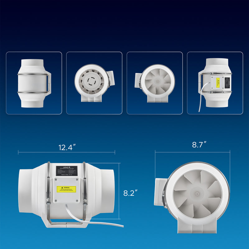 6” Inline Duct Fan, 318 cfm Ventilation Exhaust Fan with Quiet 75W AC Motor