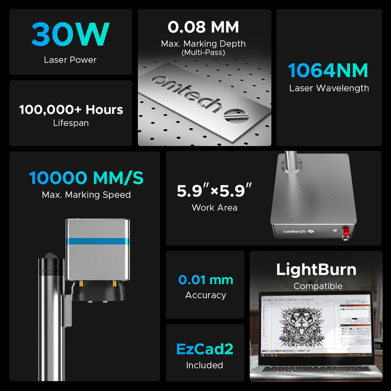 Pre-Owned Mopa Compact 30 - 30W Integrated MOPA Fiber Laser Marker Engraving Machine with 5.9"x5.9" Working Area for Metal