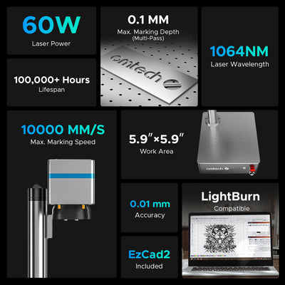 Pre-Owned Mopa Compact 60 - 60W Integrated MOPA Fiber Laser Marker Engraving Machine with 5.9"x5.9" Working Area for Metal