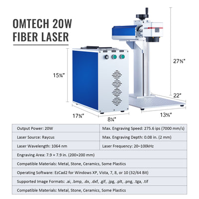 Pre-Owned Galvo Fiber 20 - 20W Split Fiber Laser Marker Engraving Machine with 4.3''x 4.3'' Working Area