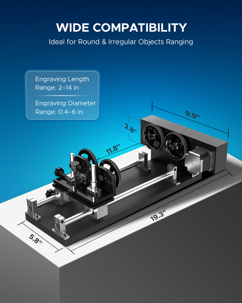 4-WHEEL ROTARY AXIS WITH 360 DEGREE ROTATION FOR 50W AND UP CO2 LASER ENGRAVER CUTTING MACHINE