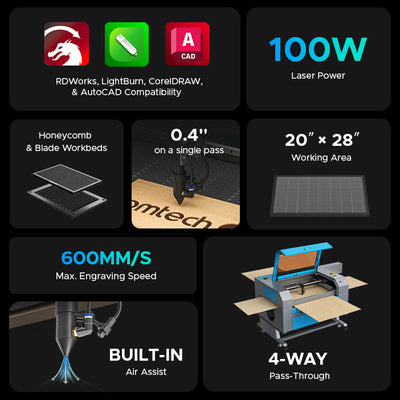 OMTech Maker MF2028-100 100W CO2 Laser Cutter and Engraver with 20" x 28" Working Area