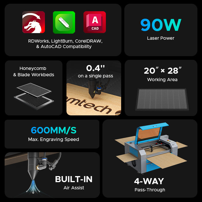 OMTech Maker MF2028-80 90W CO2 Laser Engraving and Cutting Machine with 20" x 28" Working Area