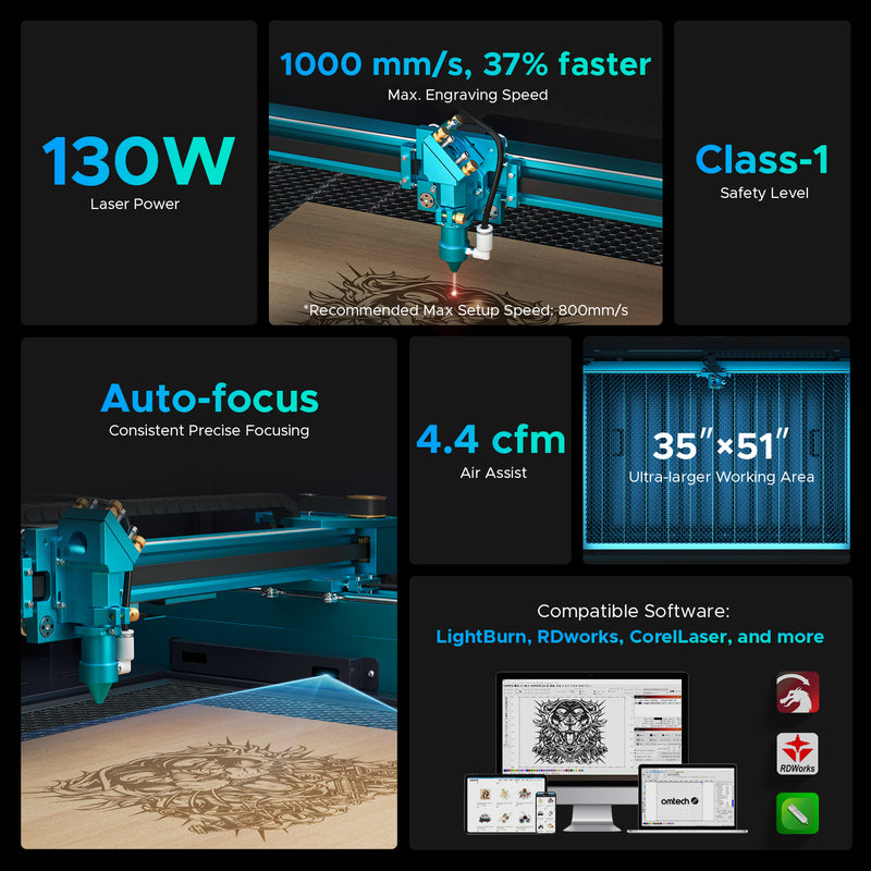 OMTech Pronto 60 130W CO2 Laser Cutter and Engraver with Autofocus