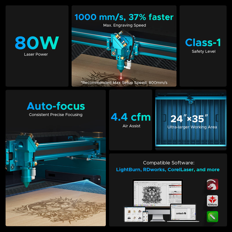 OMTech Pronto 40 80W CO2 Laser Engraver and Cutter With Autofocus - Upgraded Version