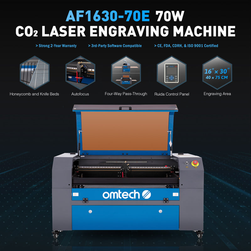 Pre-Owned AF1630-70E - 70W CO2 Laser Engraver Cutting Machine with 16” x 30” Working Area (with Auto Focus)