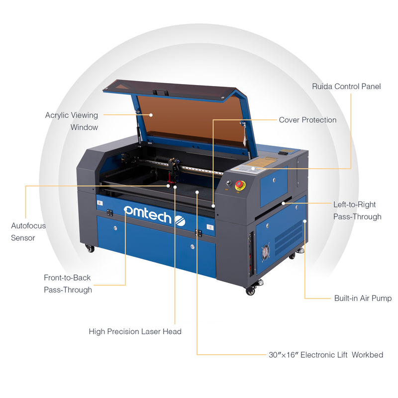 Pre-Owned AF1630-70E - 70W CO2 Laser Engraver Cutting Machine with 16” x 30” Working Area (with Auto Focus)