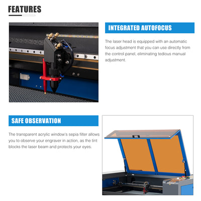 Pre-Owned AF1630-70E - 70W CO2 Laser Engraver Cutting Machine with 16” x 30” Working Area (with Auto Focus)