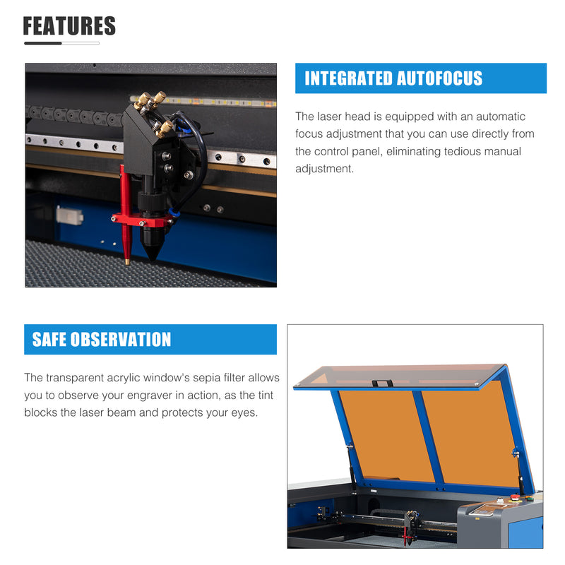 Pre-Owned AF1630-70E - 70W CO2 Laser Engraver Cutting Machine with 16” x 30” Working Area (with Auto Focus)