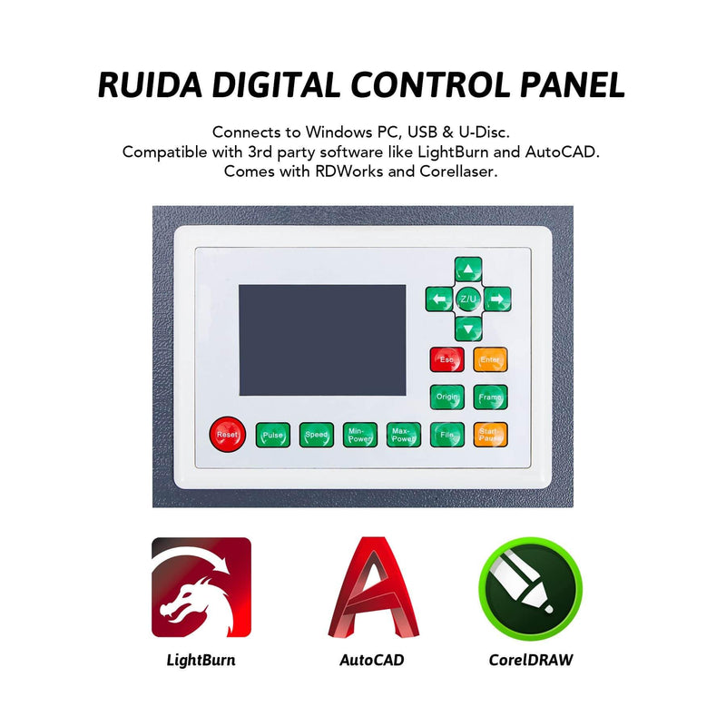 100W CO2 Laser Engraver Cutting Machine Ruida Digital Control Panel