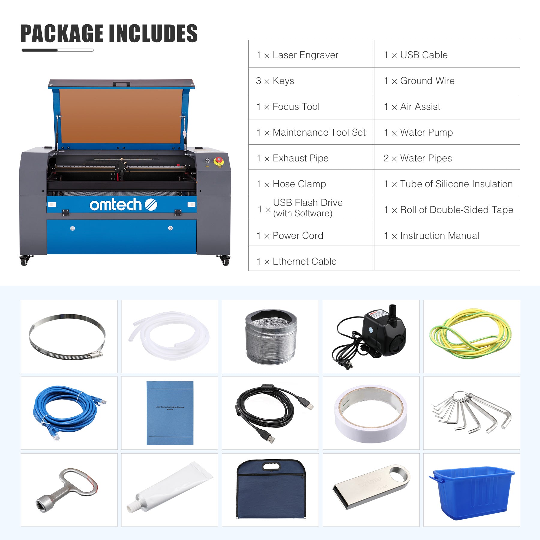 70W CO2 Laser Engraver Cutting Machine with 16” x 30” Working Area