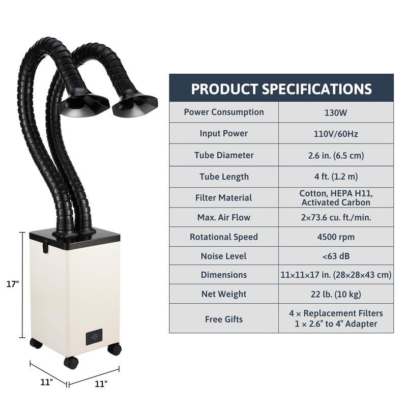 130W Air Purifier Dimensions & Specifications