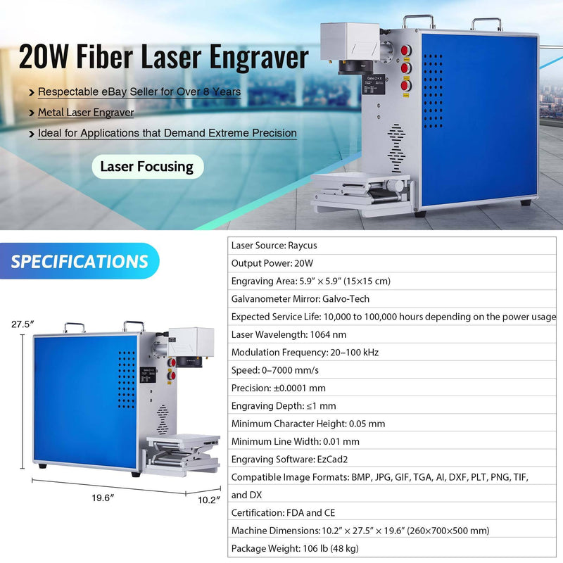 20W Fiber Laser Marker Cutting Machine Dimensions and Specifications