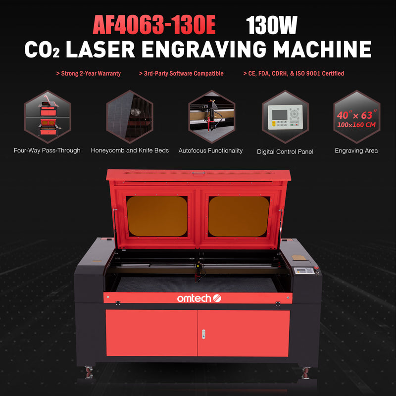 Pre-Owned 130W CO2 Laser Engraver Cutting with 40” x 63” Working Area, Red Auto Focus