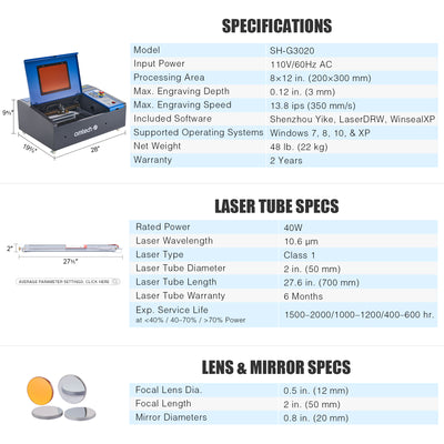 Pre-Owned 40W CO2 Laser Engraver Machine with 8” x 12” Working Area