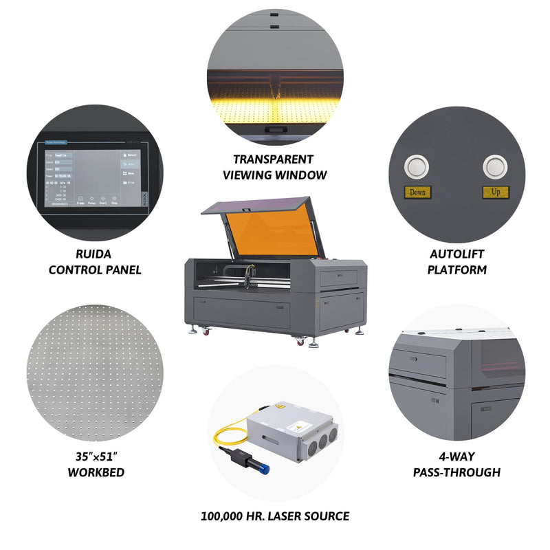 FM3551-30 - 30W Fiber Laser Engraver Machine with 35" x 51" Working Area & Autolift Ruida Controller