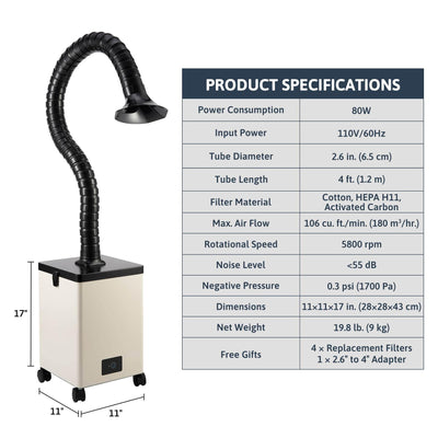 3 Layer Filter Fume Extractor and Air Purifier Specifications