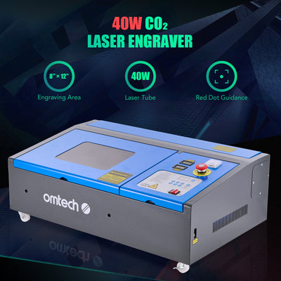 DF0812-40BG - 40W CO2 Laser Engraver Machine with 8” x 12” Working Area, LCD Display, and Red Dot Pointer (Blue)