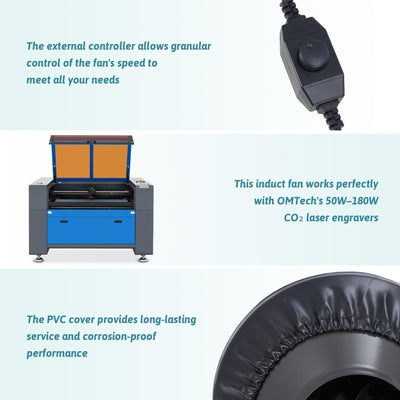 4"/6" Inline Duct Fan for Laser Engraver Cutter with Continuously Variable Speed Controller